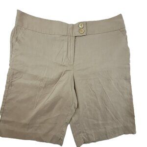 Mark Eisen Walking Shorts Washable Linen blend khaki Beige Preppy Women's 16